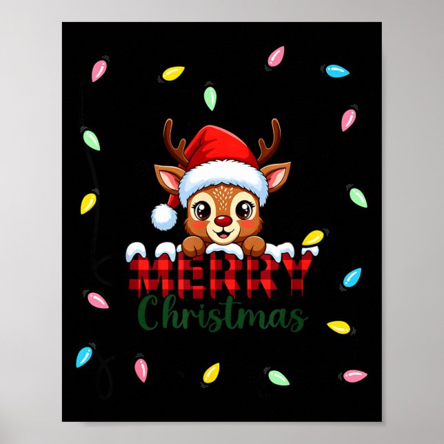Póster Cute Reindeer Merry Christmas Shirt –plaid Holiday (Frente)