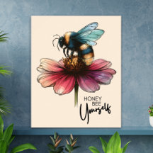 Cute Retro Bee Yourself Inspiración Cita Floral