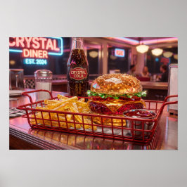 Póster Cute Retro Diner | Crystalline Burger y Patatas Fr