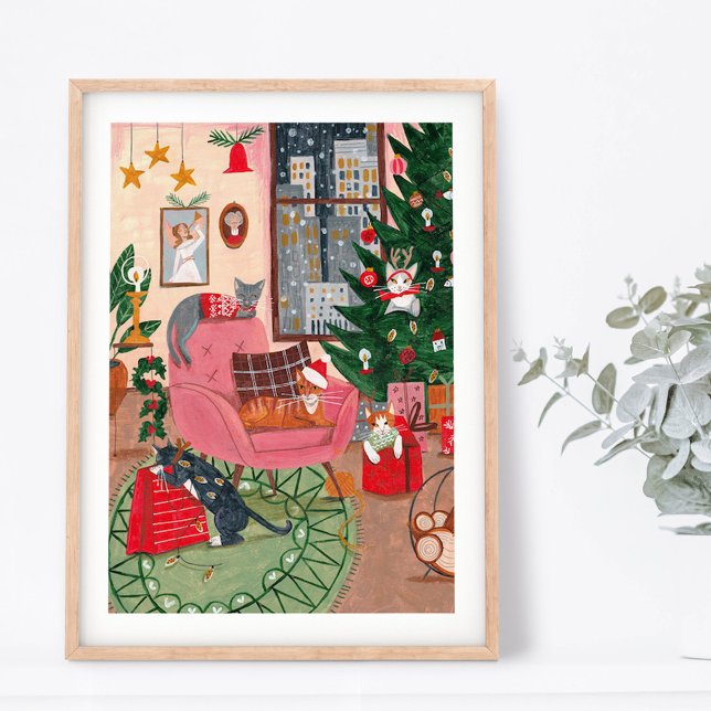 Póster Cute retro gatita a Navidades de casa en la ciudad (Subido por el creador)