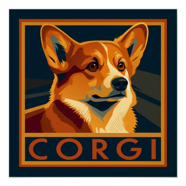 Póster Cute retro pembroke Welsh Corgi (Anverso)