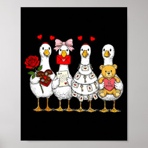 Póster Cute Retro San Valentín Gansos Tontos Pato Amor Pa