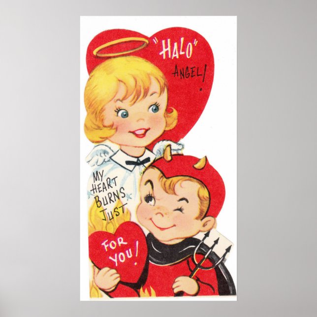 Póster Cute retro vintage Angel diablo Valentine poster (Frente)