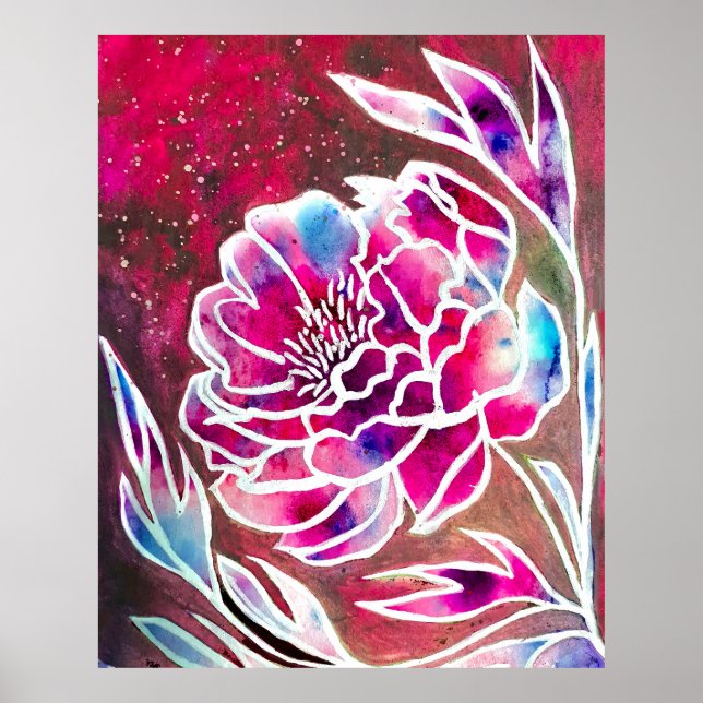 Póster Cute rosa Dahlia Girly Bonito Floral acuarela (Frente)