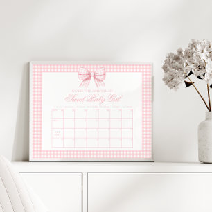 Póster Cute Rosa Gingham Bow Bow Fecha de vencimiento Cal