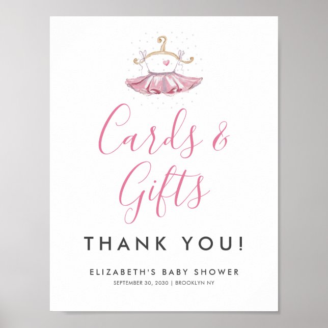 Póster Cute rosa Tutu Ballerina Regalos de Baby Shower Ca (Frente)