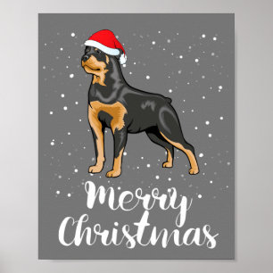 Póster Cute Rottweiler Santa Hat Feliz Navidad