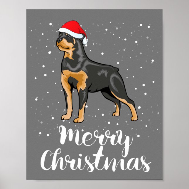 Póster Cute Rottweiler Santa Hat Feliz Navidad (Frente)