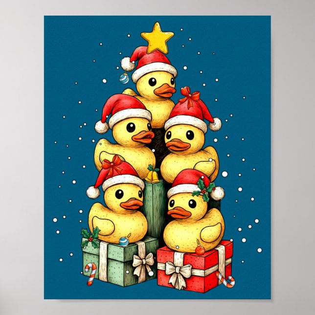 Póster Cute Rubber Ducks Le Duckie Christmas Tree Xmas Ha (Frente)