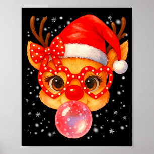 Póster Cute Rudolph Nariz Roja Chicle Burbuja Navidad Xma
