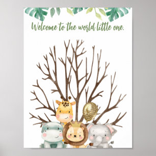 Póster Cute Safari Animals Baby Shower Signo de Huella Di