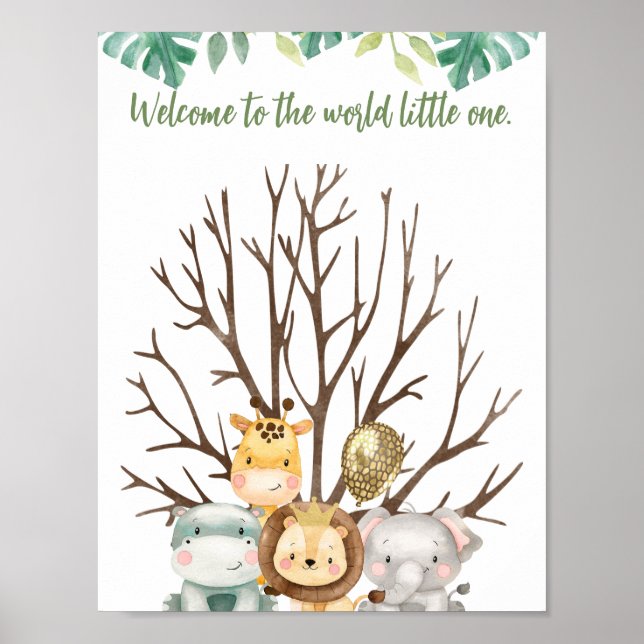 Póster Cute Safari Animals Baby Shower Signo de Huella Di (Frente)