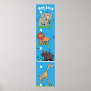 Póster Cute safari animals cartoon growth chart