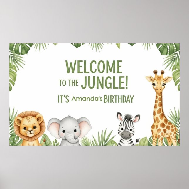 Póster Cute Safari Baby Animals Welcome Birthday Poster (Frente)