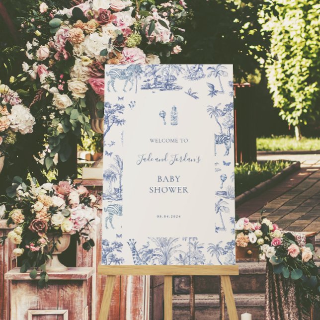 Póster Cute Safari Toile de Jouy | Baby Shower azul (Subido por el creador)