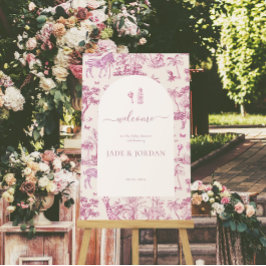 Póster Cute Safari Toile de Jouy | Baby Shower rosa