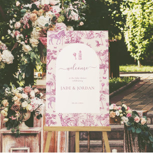 Póster Cute Safari Toile de Jouy Baby Shower rosa
