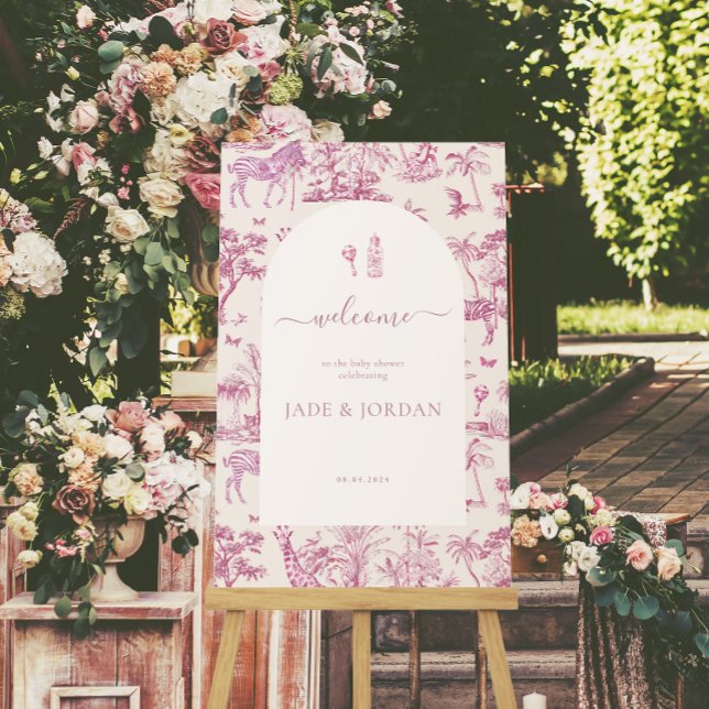 Póster Cute Safari Toile de Jouy | Baby Shower rosa (Subido por el creador)