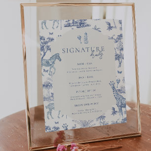 Póster Cute Safari Toile de Jouy Bebé Azul para Bebida