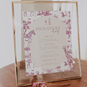 Póster Cute Safari Toile de Jouy Bebé Rosa Regalo de Be