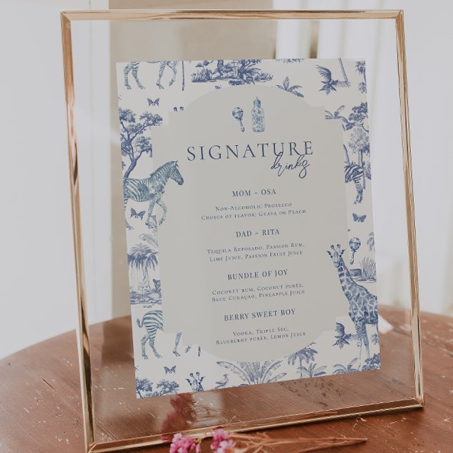 Póster Cute Safari Toile de Jouy | Bebida Baby Shower azu (Subido por el creador)