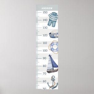 Póster Cute Sailor Nautical Boat Growth Charts
