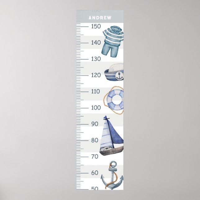 Póster Cute Sailor Nautical Boat Growth Charts (Frente)