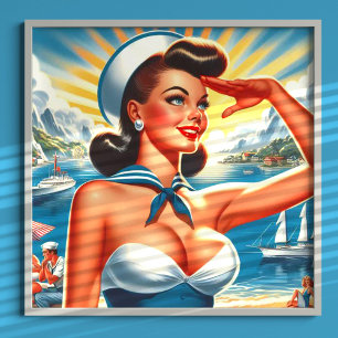 Póster Cute Sailor Nautical Pin-up