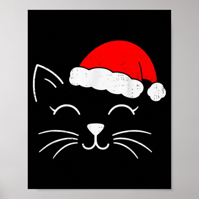 Póster Cute Santa Cat Face Christmas Meow Kitty Pet Cat L (Frente)