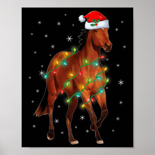 Póster Cute Santa Claus Horse Xmas Tree Light Merry Chris