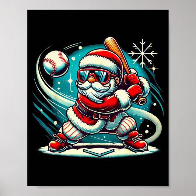 Póster Cute Santa Claus Playing Baseball Boys Kids Teens  (Frente)