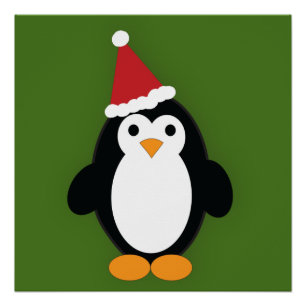 Póster Cute Santa Penguin