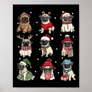 Póster Cute Santa Pug Funny Xmas Ilumina Perros Lover Hom
