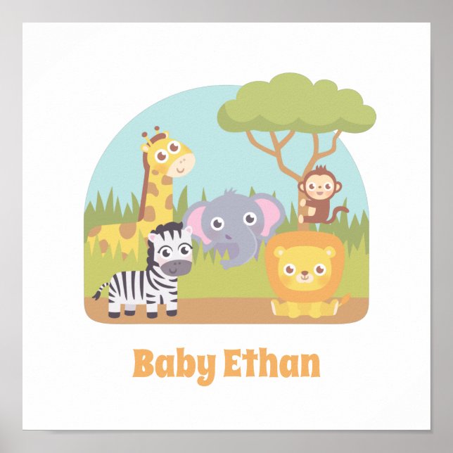 Póster Cute Savannah Wild Animals Kids Nursery Decor (Frente)