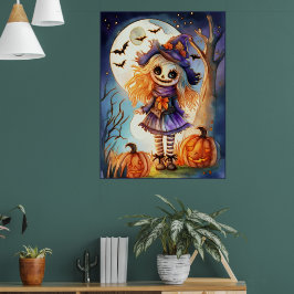 Póster Cute Scarecrow en Spooky Woods,