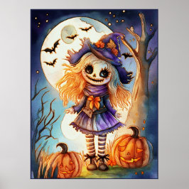 Póster Cute Scarecrow en Spooky Woods,