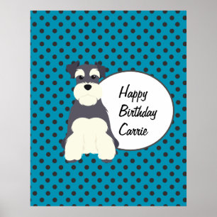 Póster Cute Schnauzer and Polka Dots Cumpleaños