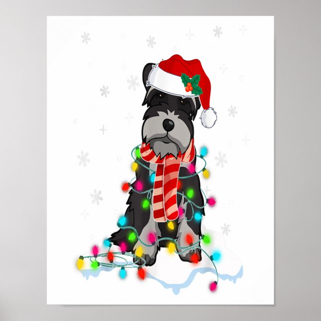 Póster Cute Schnauzer Christmas Lights With Santa Hat (Frente)