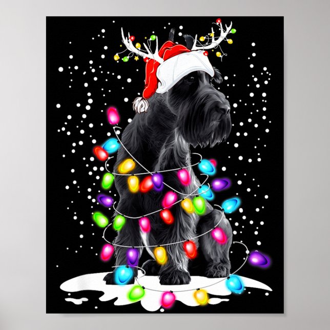 Póster Cute Schnauzer With Christmas Lights  (Frente)