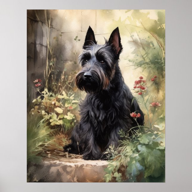 Póster Cute Scottish Terrier Dog Art Print Poster (Frente)