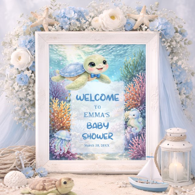 Póster Cute Sea Turtle Boy Baby Shower Welcome (Subido por el creador)