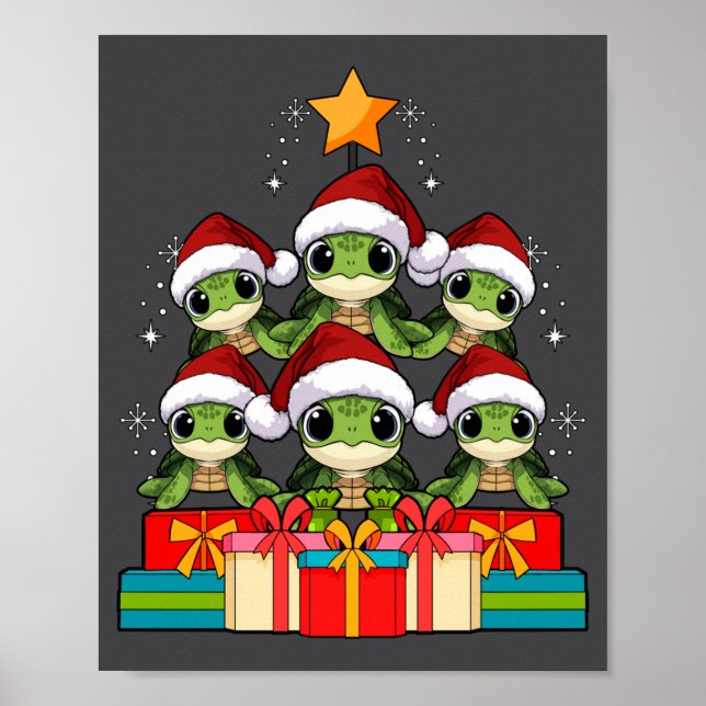 Póster Cute Sea Turtle Le Ocean Christmas Tree Xmas Hat L (Frente)