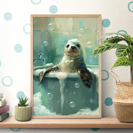 Póster Cute Seal in Bubble Bath Poster