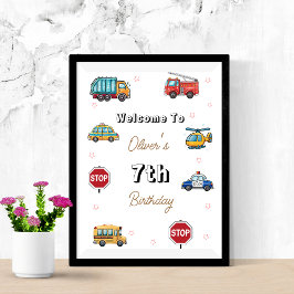 Póster Cute Service Vehicle Birthday bash welcome sign