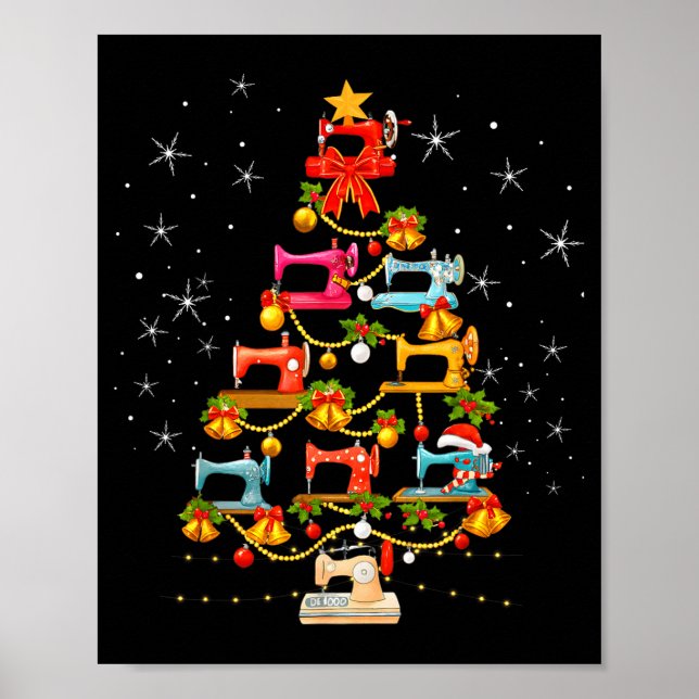 Póster Cute Sewing Machine Christmas Tree Christmas Ornam (Frente)