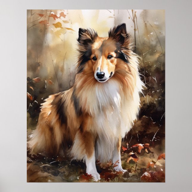Póster Cute Shetland Sheepdog Dog Art Print Poster (Frente)