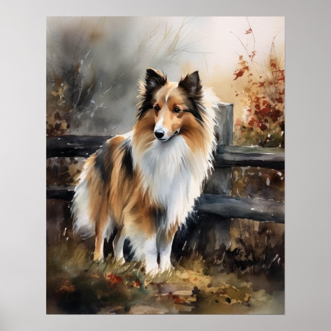 Póster Cute Shetland Sheepdog Dog Art Print Poster (Frente)