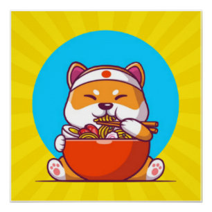 Póster Cute Shiba Inu comiendo fideos Ramen Personalizado