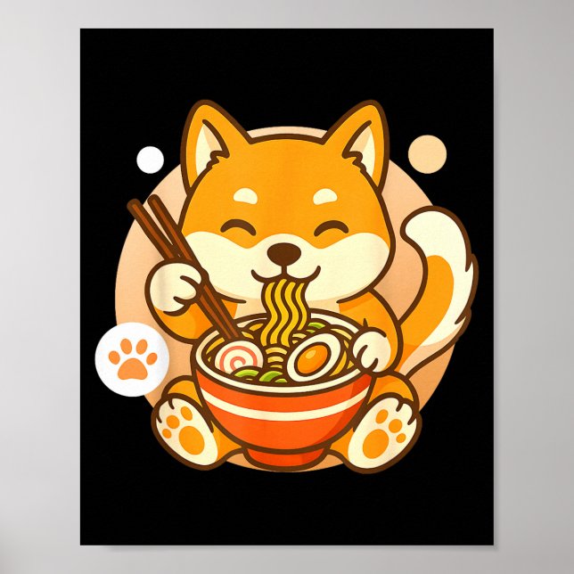 Póster Cute Shiba Inu Dog Ramen Noodles Bowl Anime Kawaii (Frente)