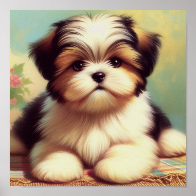 Póster Cute Shih-Tzu Pintando (Frente)